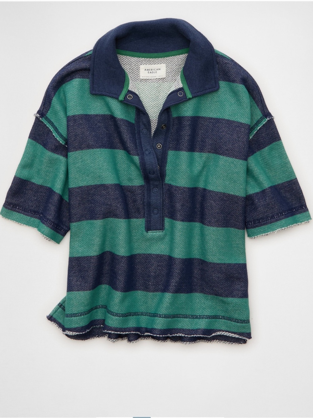 AE EUC Campus Short Sleeve Rugby Sweatshirt Size M in Retro Indigo Stripe - Picture 3 of 11